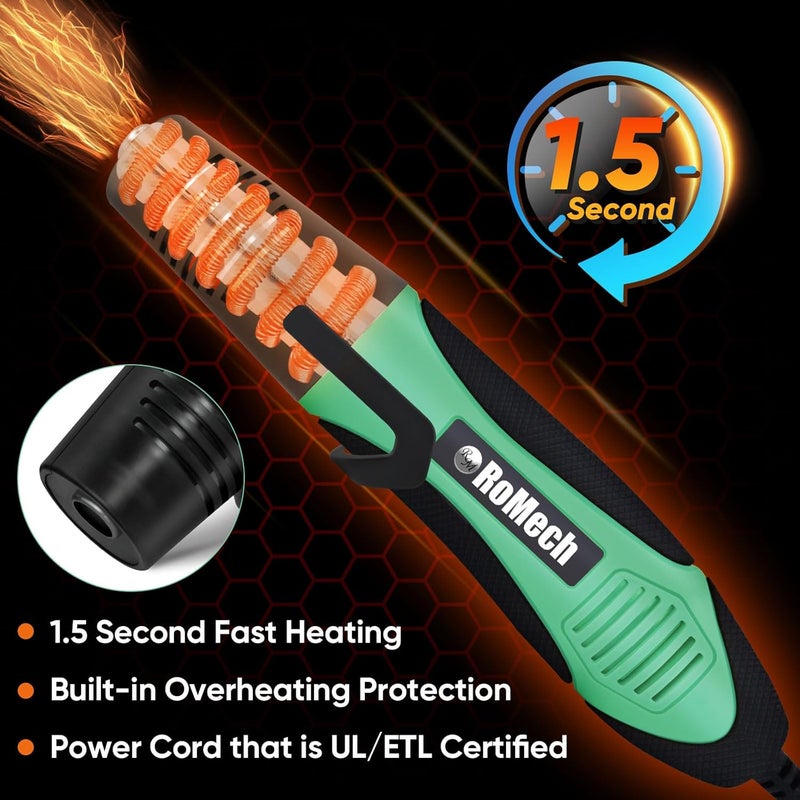 ROMECH 350W Heat Gun with 2 Nozzles, Dual Temp Heat Gun 400°F-660°F, Fast Heat Hot Air Gun with Overload Protection for DIY Craft Embossing Shrink Wrapping (Green) - Image 3